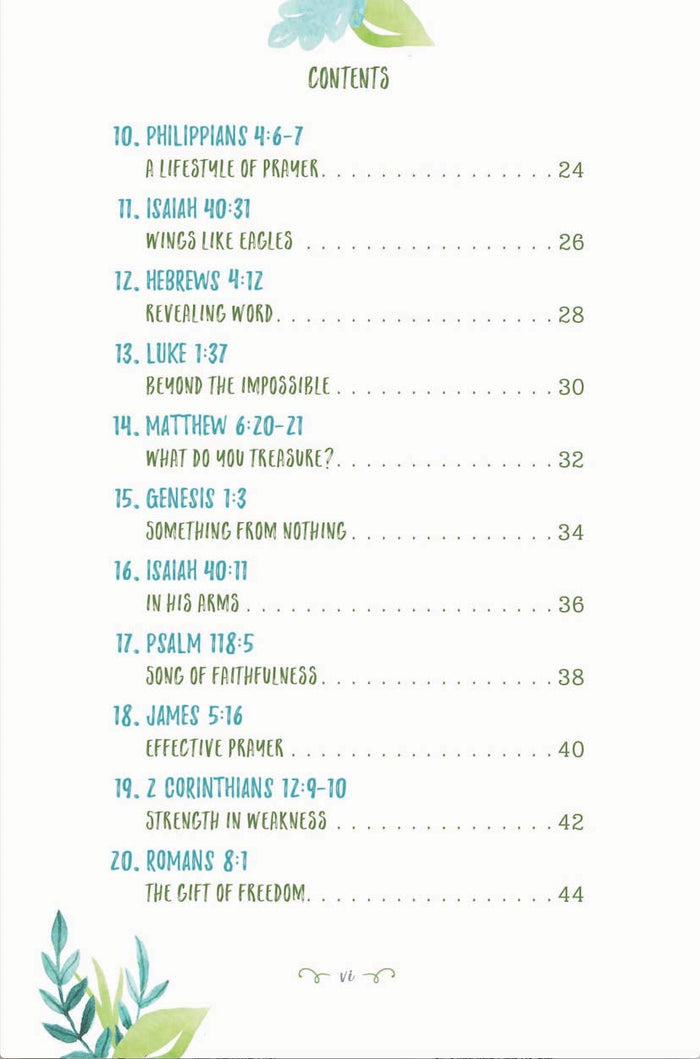 Table of contents with chapter titles and page numbers on a white background