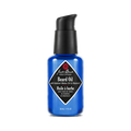 Blue bottle of Jack Black beard oil on a white background