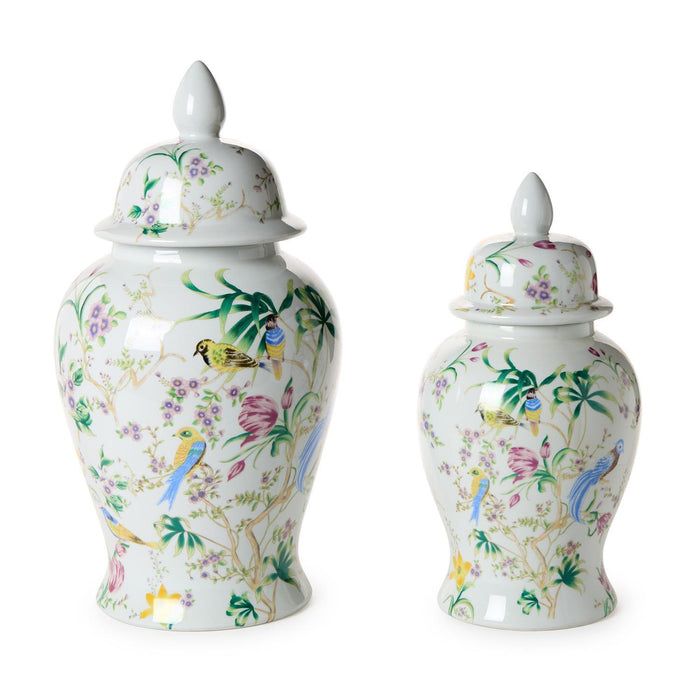 Bird & Blossom Chinoiserie Covered Temple Jar