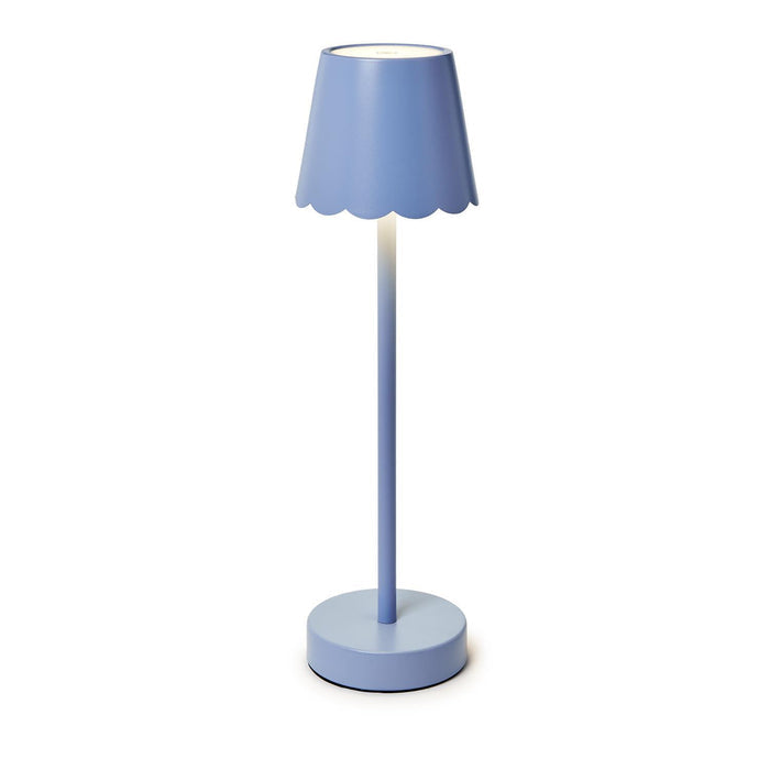 Blue LED Portable Cordless Table Lamp with Scalloped Edge Shade