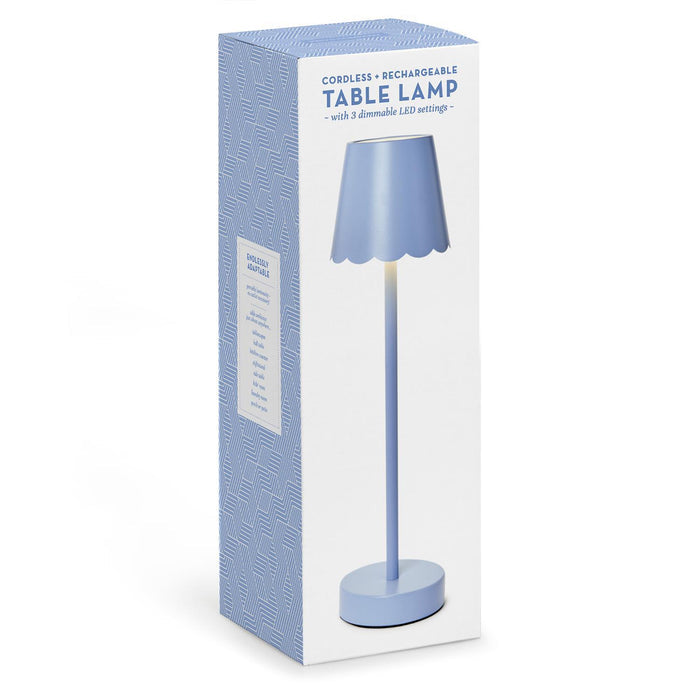 Blue LED Portable Cordless Table Lamp with Scalloped Edge Shade