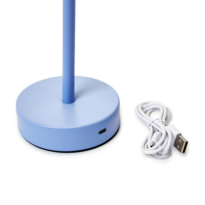 Blue LED Portable Cordless Table Lamp with Scalloped Edge Shade