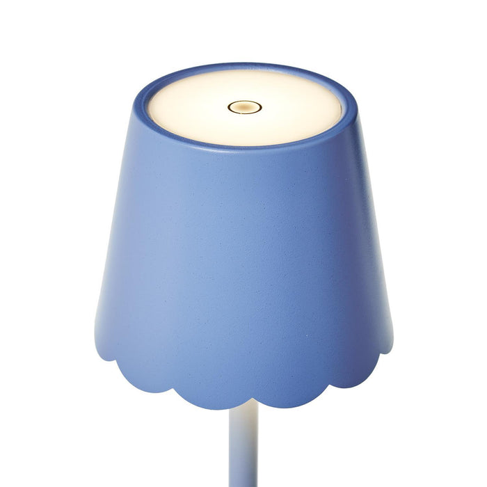 Blue LED Portable Cordless Table Lamp with Scalloped Edge Shade