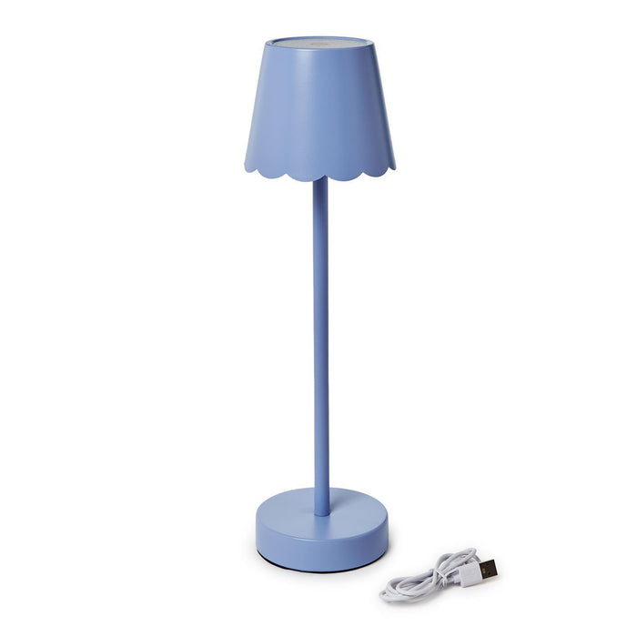 Blue LED Portable Cordless Table Lamp with Scalloped Edge Shade