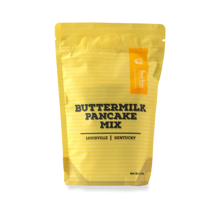 Yellow package of Buttermilk Pancake Mix from Louisville, Kentucky on a white background