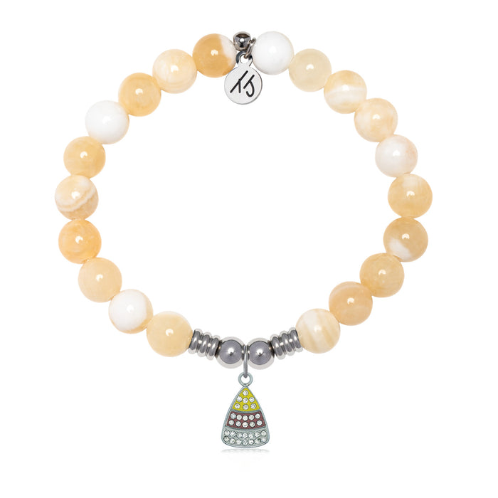 Candy Corn Charm with Yellow White Jade Gemstone Bracelet