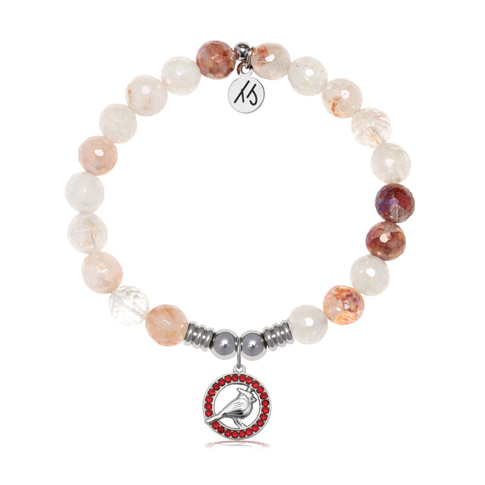 Cardinal Garnet CZ Charm with Strawberry Quartz Gemstone Bracelet