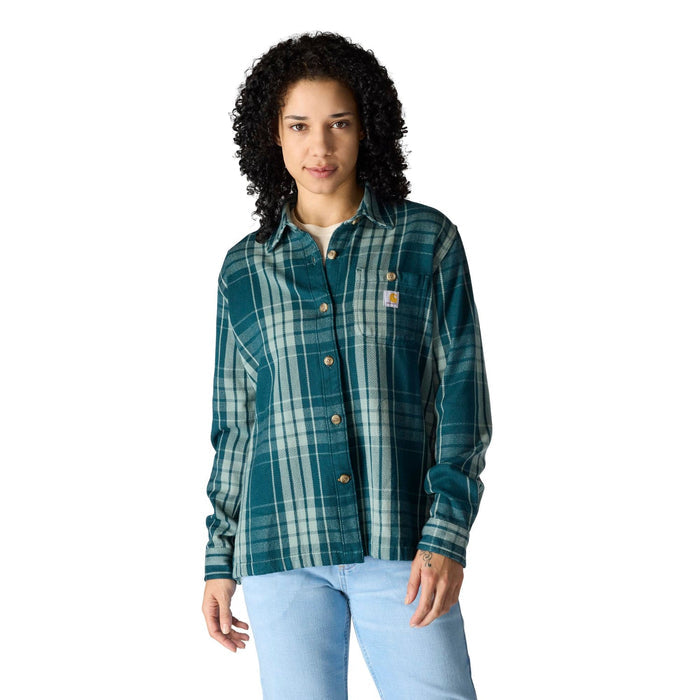 Carhartt Women's TENCEL™ Loose Fit Twill Plaid Long Sleeve Work Shirt Work Shirts Carhartt Greenstone 2XL Reg