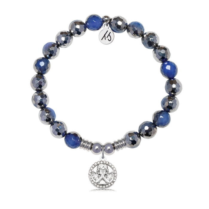 Cherub Charm with Silver Dipped Sky Blue Agate Gemstone Bracelet