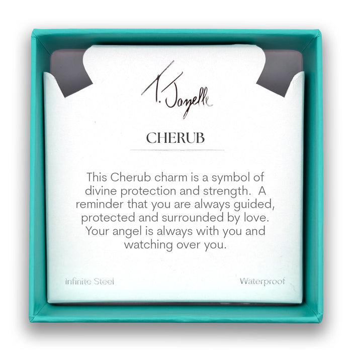 Cherub Charm with Teal White Jade Gemstone Bracelet