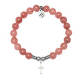 Cross CZ Charm with Strawberry Jade Gemstone Bracelet