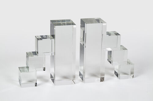 Crystal Glass Block Steps Bookends | Set of 2