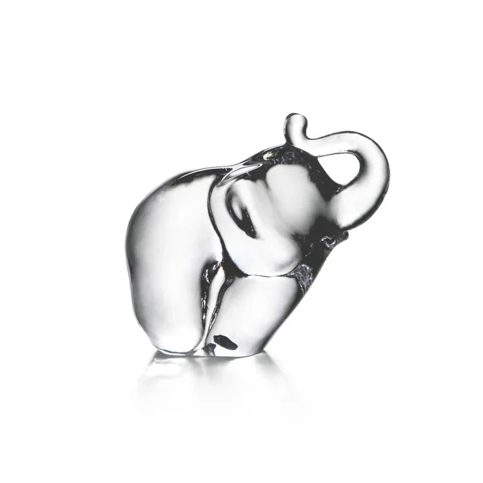 Clear glass elephant figurine on a white background