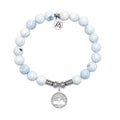 Family Tree Charm with Light Blue White Agate Gemstone Bracelet