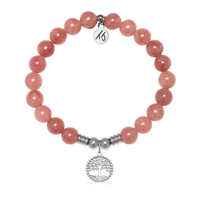 Family Tree Charm with Strawberry Jade Gemstone Bracelet