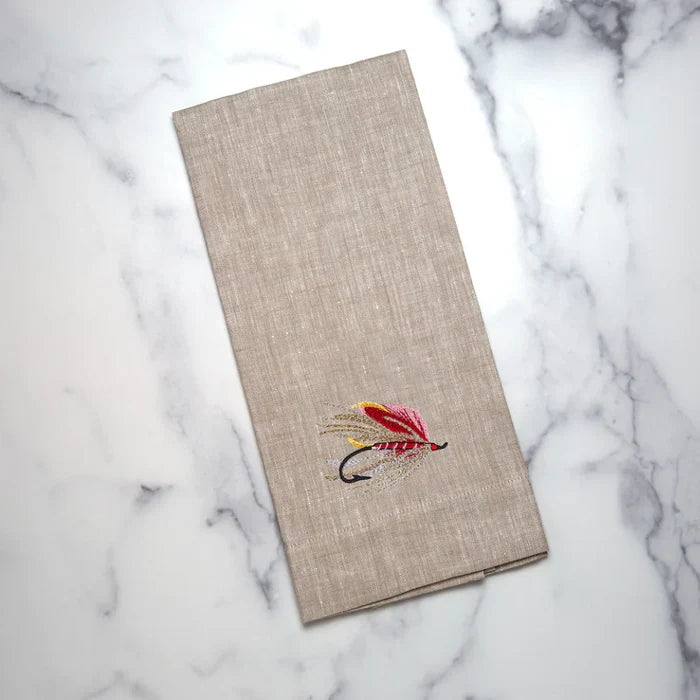Fly Fishing Hook Flax Linen Tea Towel