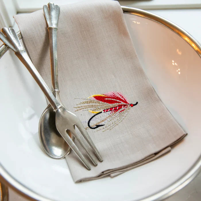 Fly Fishing Hook Flax Linen Tea Towel