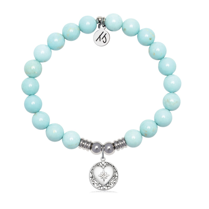 Friendship Heart Charm with Blue Turquoise Gemstone Bracelet