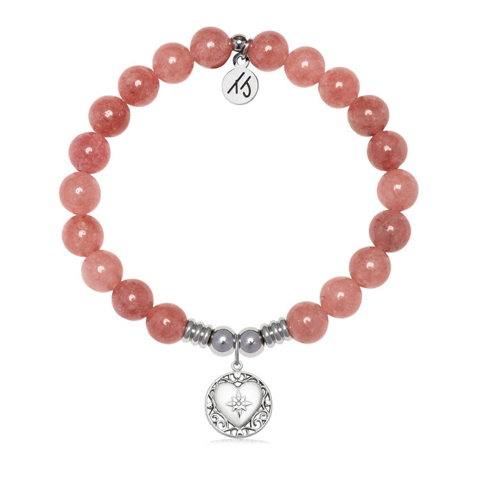Friendship Heart Charm with Strawberry Jade Gemstone Bracelet