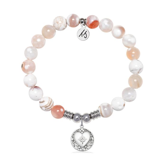 Friendship Heart Charm with White Natural Agate Gemstone Bracelet