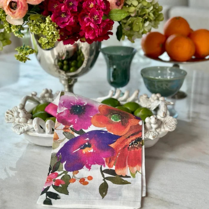 Garden Estate Watercolor Linen Tea Towel