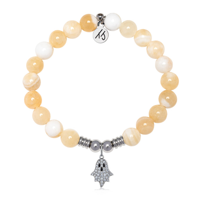 Ghost Charm with Yellow White Jade Gemstone Bracelet