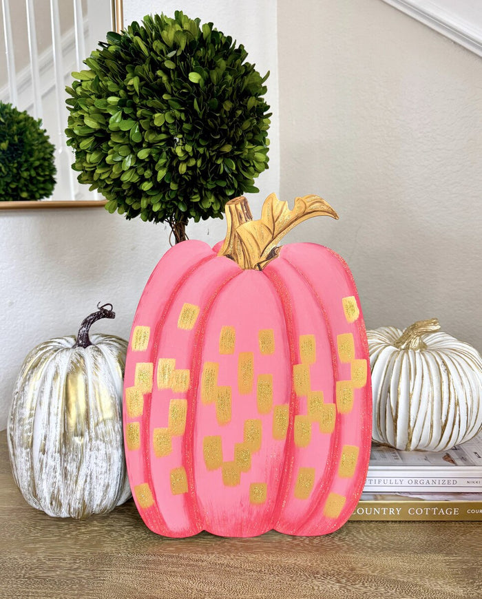 Gold & Hot Pink Pumpkin Stake