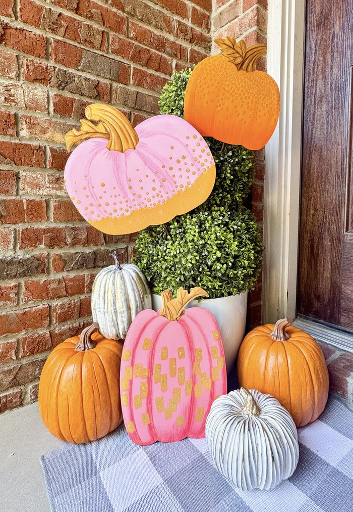 Gold & Hot Pink Pumpkin Stake