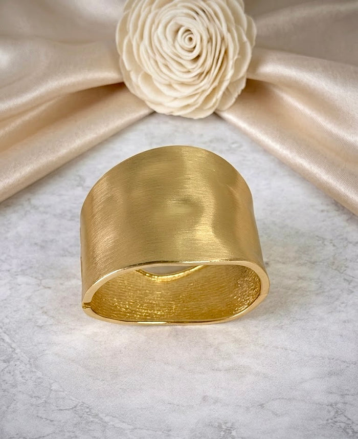 Gold-Plated Wide Matte Brushed Finish Open Cuff Bracelet