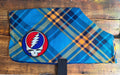 Grateful Dead Blue and Orange Plaid Fleece Dog Coat