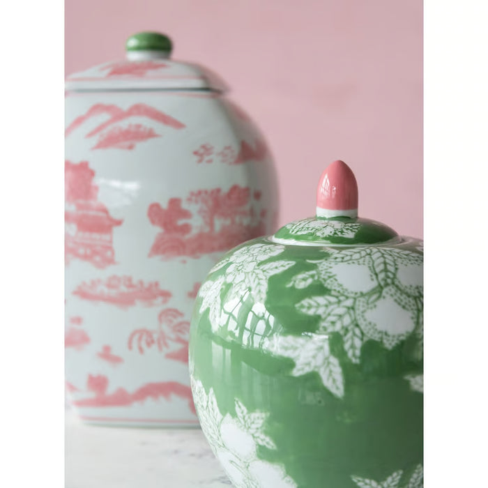 Green Bird Garden Ginger Jar