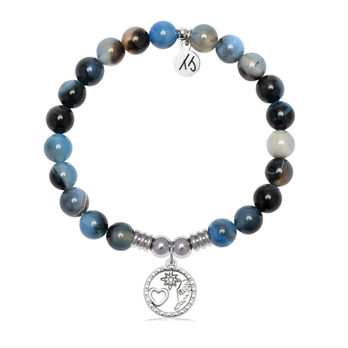 Guiding Angels Charm with Black & Blue Agate Gemstone Bracelet
