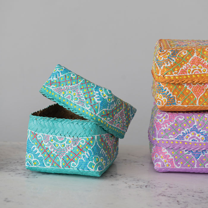Hand-Painted Bamboo Container with Lid
