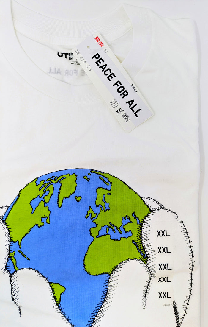 KAWS x Uniqlo PEACE for ALL Extra Extra Large XXL White Globe Hands T-Shirt NWT