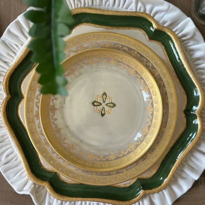Large Green Florentino Baroque Wooden Charger/Tray