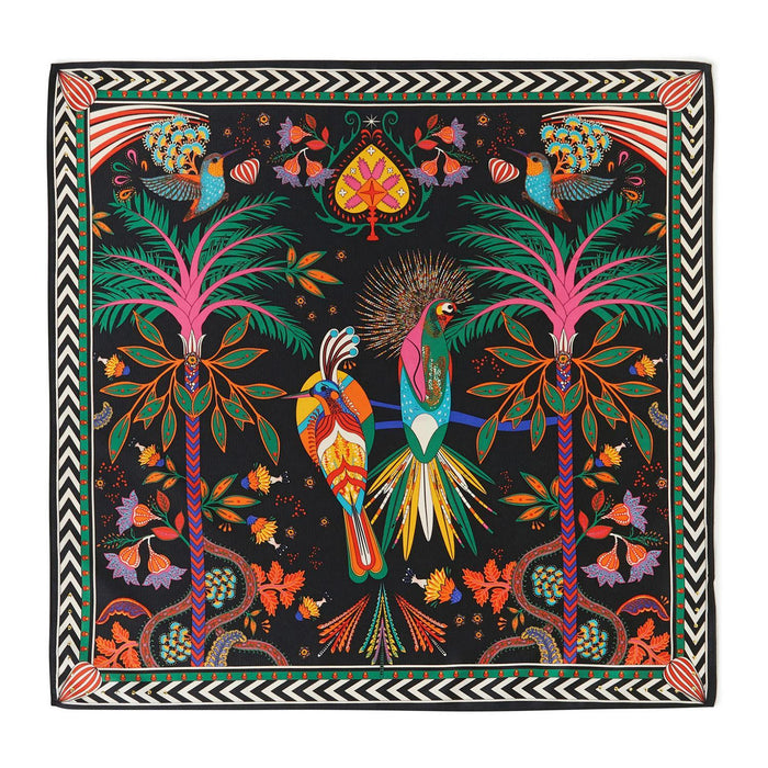 Magic India Print Black Mini Square Scarf Designed by Wild Paris