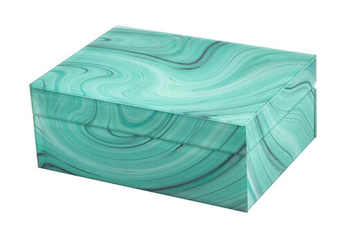 Rectangular box with a turquoise marble pattern on a white background