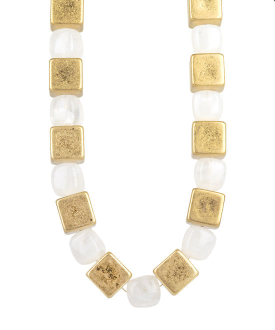 Metal Cube & Acrylic Bead Necklace
