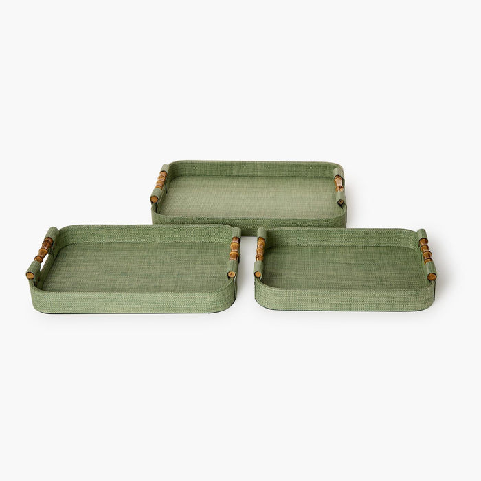 Monaco Green Faux Seagrass Decorative Rectangle Tray