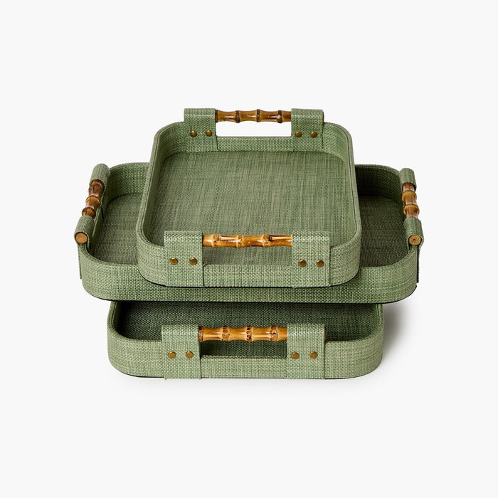 Monaco Green Faux Seagrass Decorative Rectangle Tray