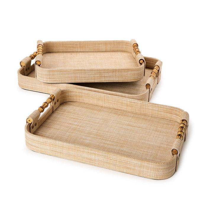 Monaco Natural Grass Decorative Rectangle Tray with Oval Corner and Bamboo Handles