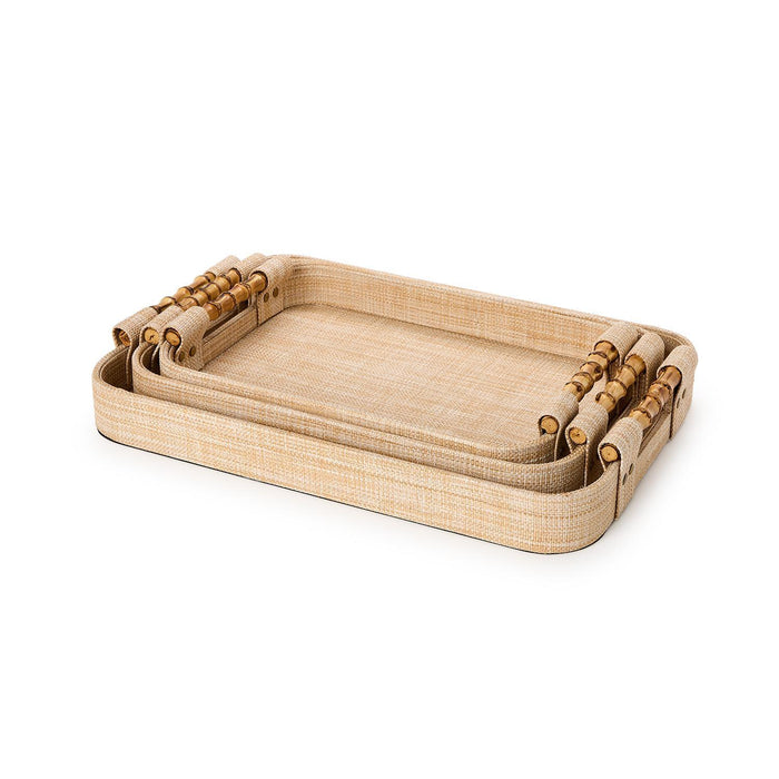 Monaco Natural Grass Decorative Rectangle Tray with Oval Corner and Bamboo Handles