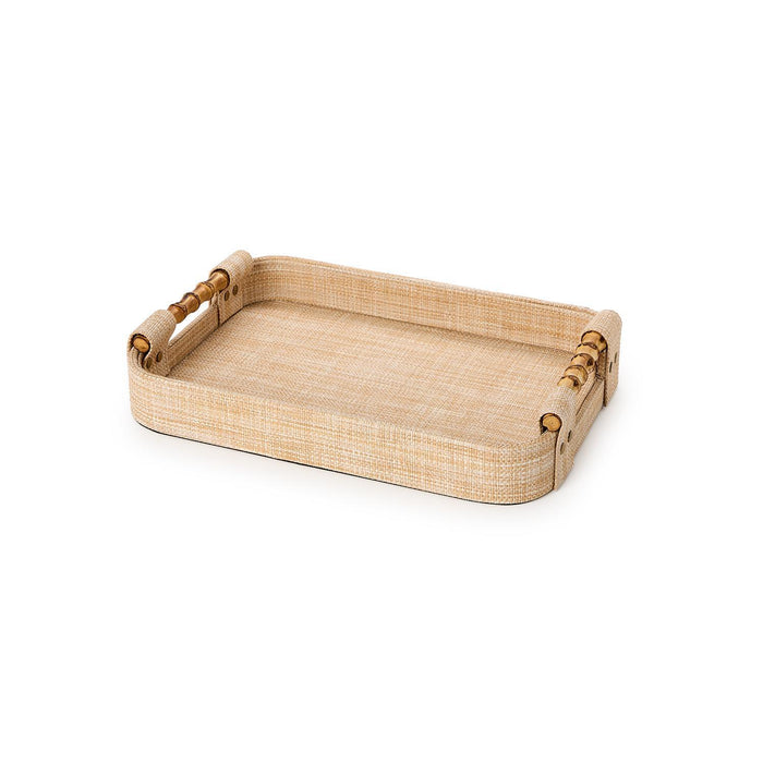 Monaco Natural Grass Decorative Rectangle Tray with Oval Corner and Bamboo Handles
