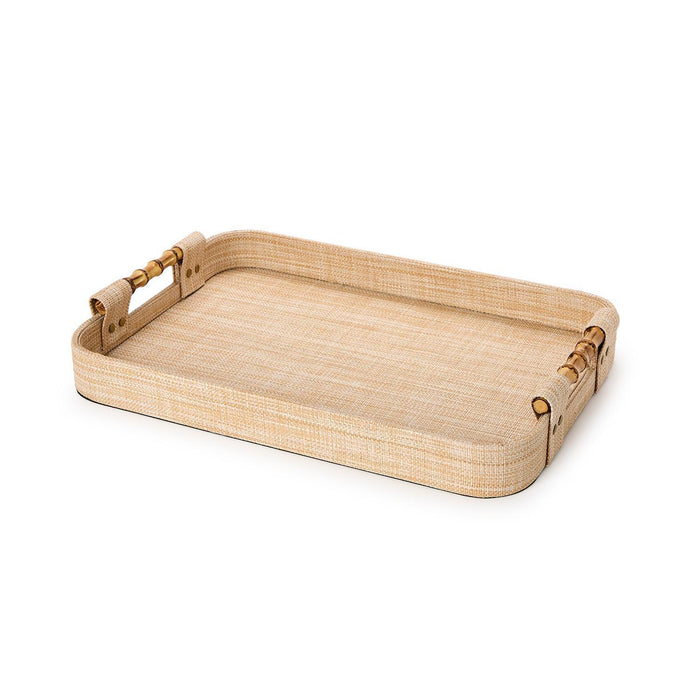 Monaco Natural Grass Decorative Rectangle Tray with Oval Corner and Bamboo Handles