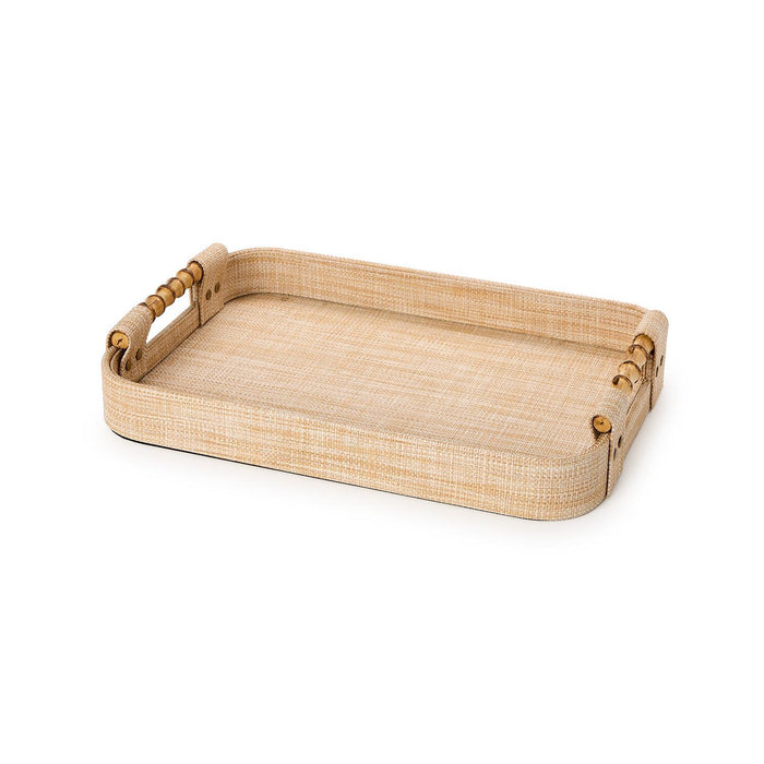 Monaco Natural Grass Decorative Rectangle Tray with Oval Corner and Bamboo Handles