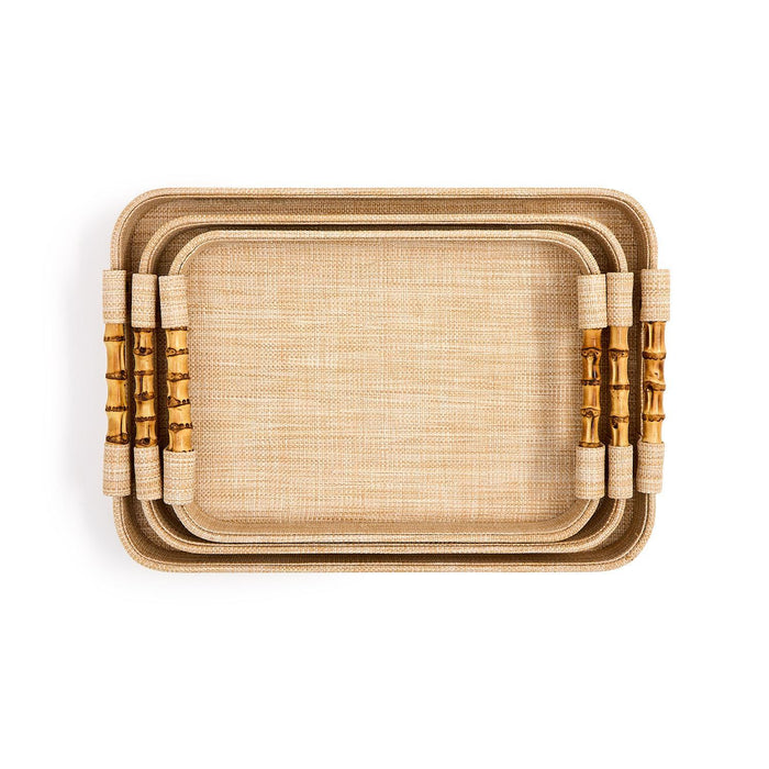 Monaco Natural Grass Decorative Rectangle Tray with Oval Corner and Bamboo Handles