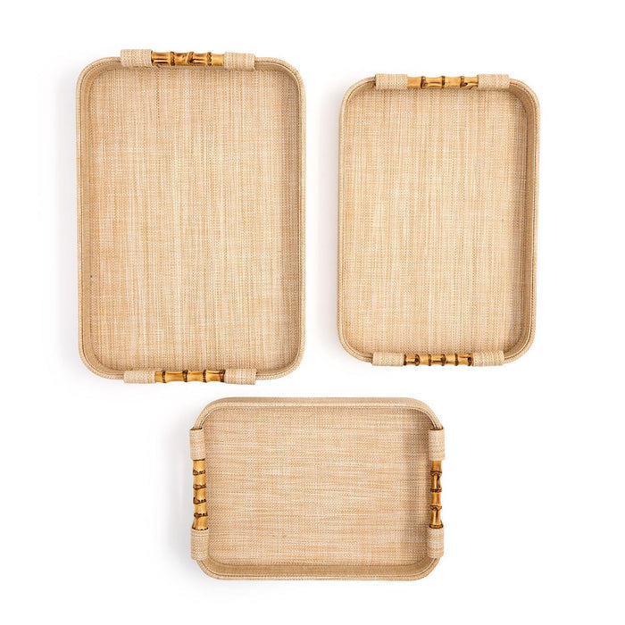 Monaco Natural Grass Decorative Rectangle Tray with Oval Corner and Bamboo Handles