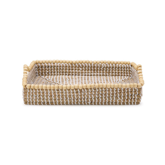 Natural Seagrass Rectangle Tray with Wooden Bead Accent