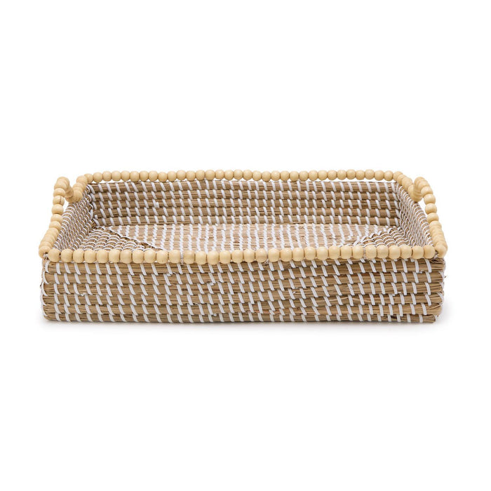 Natural Seagrass Rectangle Tray with Wooden Bead Accent