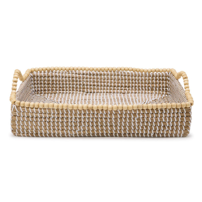 Natural Seagrass Rectangle Tray with Wooden Bead Accent